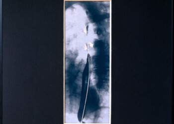 Sans titre, Technique mixte (cyanotype viré, peinture acrylique) sur papier aquarelle Arches grain fin 300g/m2, 50,5 X 70,5 cm (encadré), 2024, pièce unique ecumeDesJours